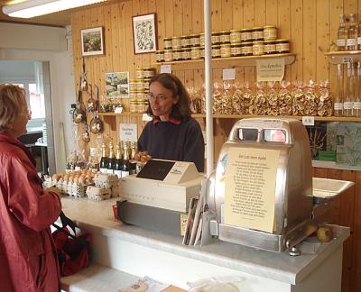 Mueller farm shop interior, with Frau Mueller Mueller farm shop interior, with Frau Mueller